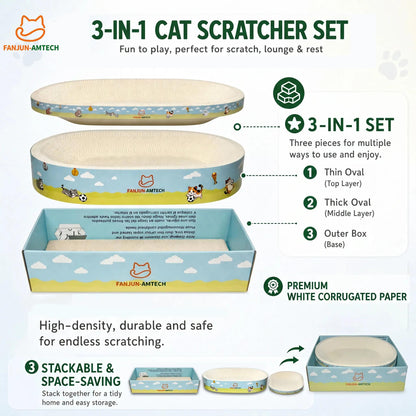 Heavy Duty Cat Scratcher Lounge,3-in-1 Stackable Large Cat Scratching Bed