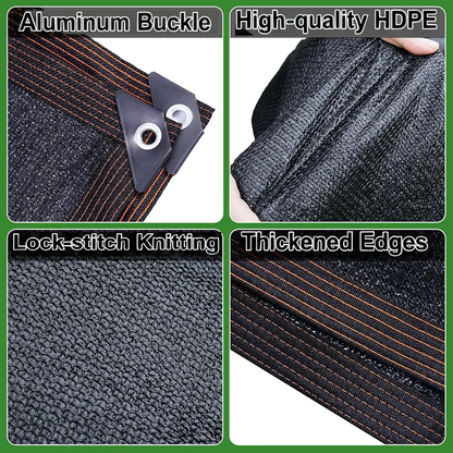90% Blackout Cloth (Black) UV-Resistant Shade Net with Reinforced Rivets
