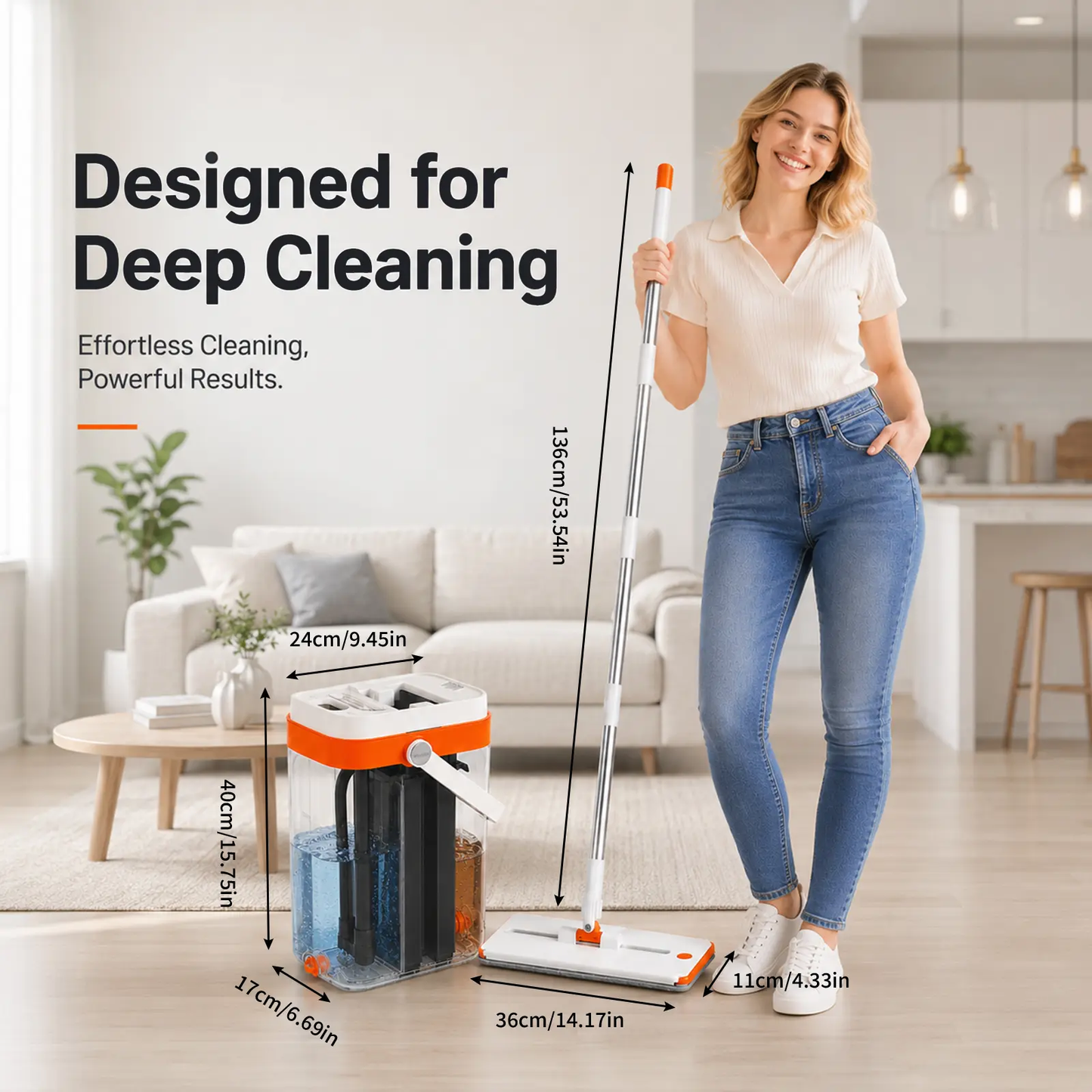 3-Tank Hands-Free No-Rinse Flat Mop with Bucket