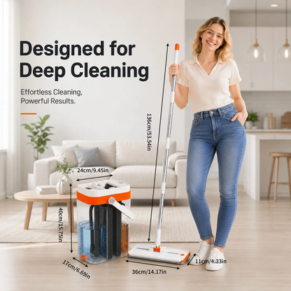 3-Tank Hands-Free No-Rinse Flat Mop with Bucket