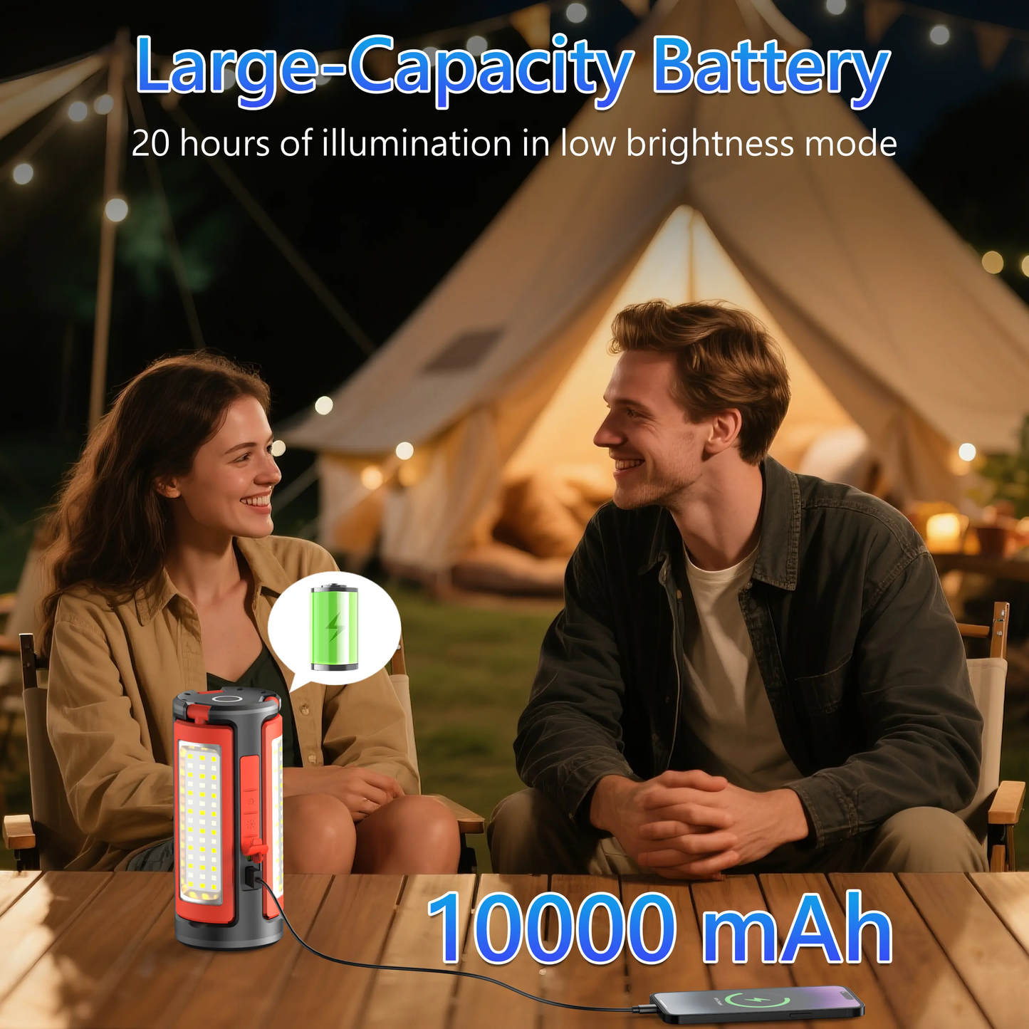 3-Head LED Camping Light with 10000mAh Power Bank