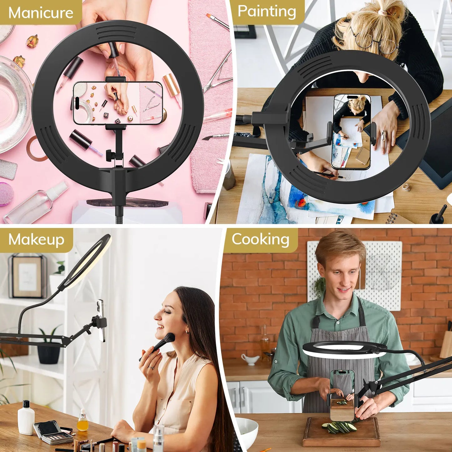 10" Overhead Ring Light Kit, Boom Arm & Phone Holder