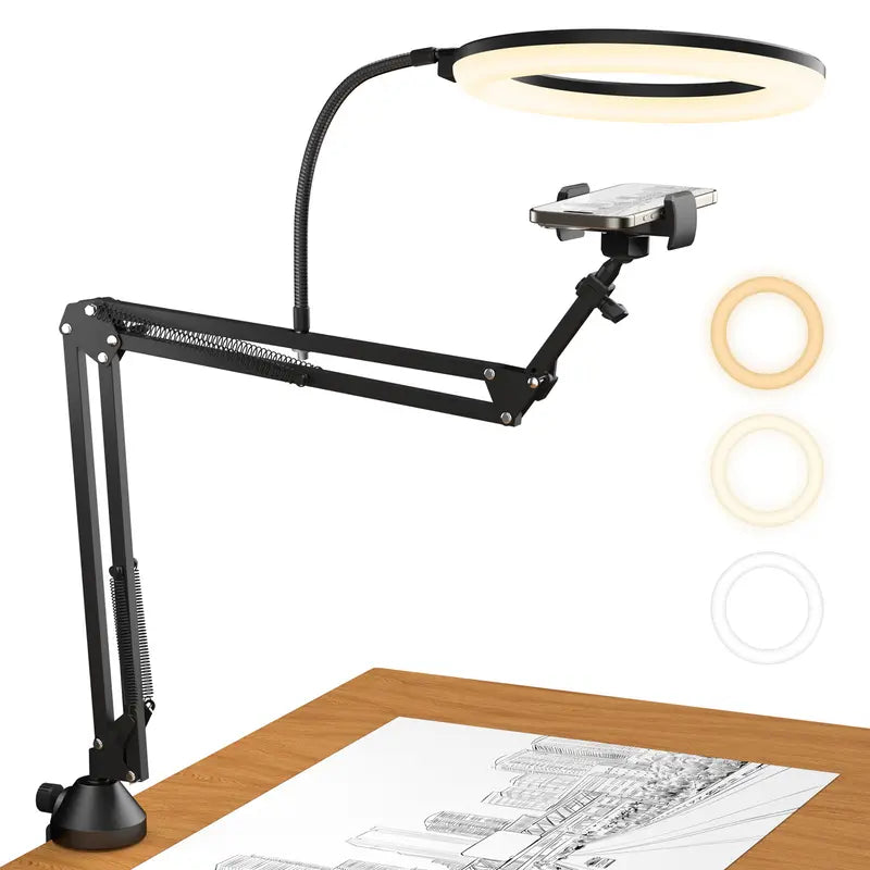 10" Overhead Ring Light Kit, Boom Arm & Phone Holder