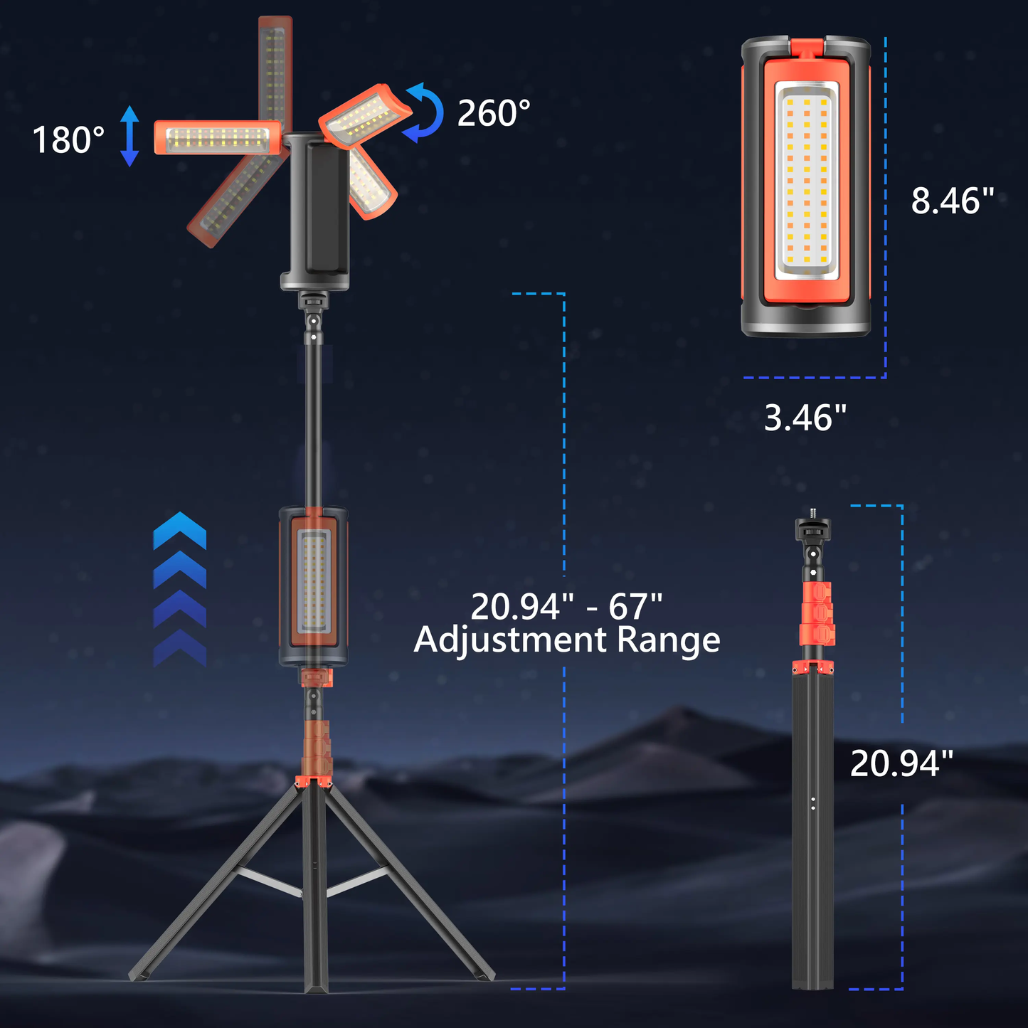3-Head LED Camping Light with 10000mAh Power Bank