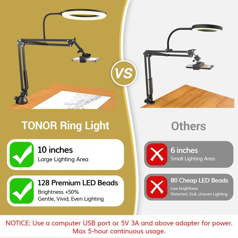 10" Overhead Ring Light Kit, Boom Arm & Phone Holder