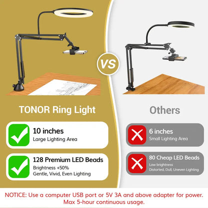 10" Overhead Ring Light Kit, Boom Arm & Phone Holder