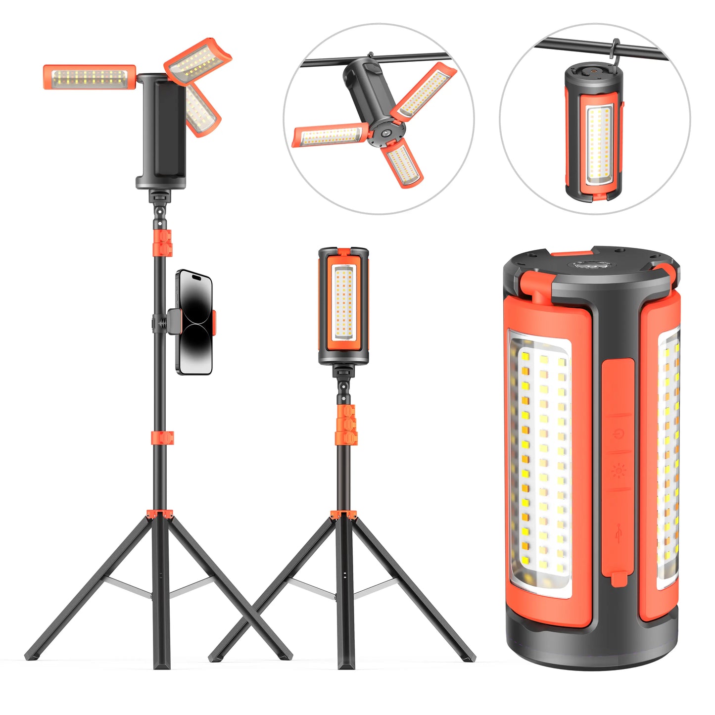 3-Head LED Camping Light with 10000mAh Power Bank