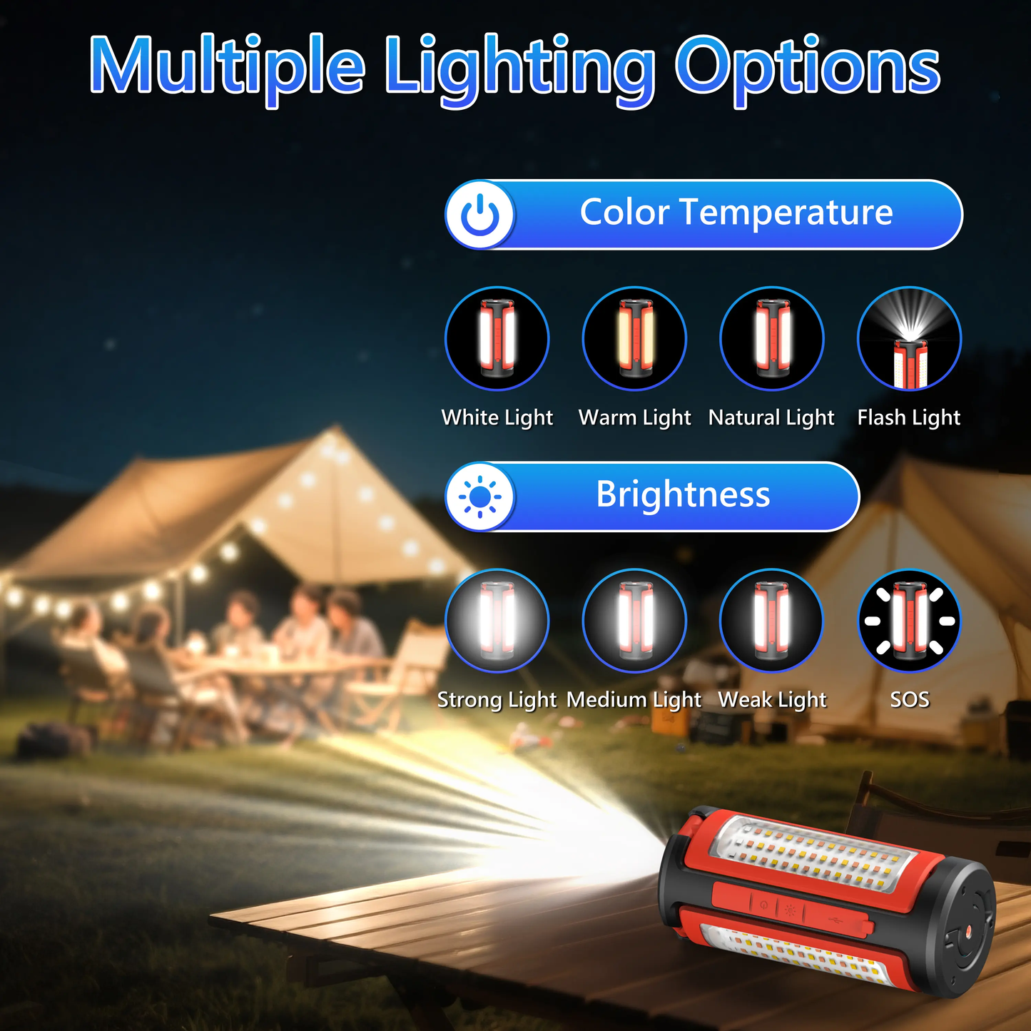 3-Head LED Camping Light with 10000mAh Power Bank